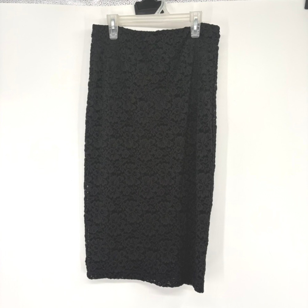 bebe Pencil Skirt Women S Black Floral Lace‎ Midi Bodycon Lined y2k Witchy